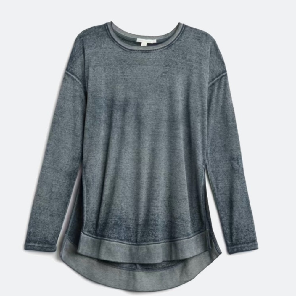 Burn out crew neck tunic.  Thread 4 Thought. High-low style w/ split sides.